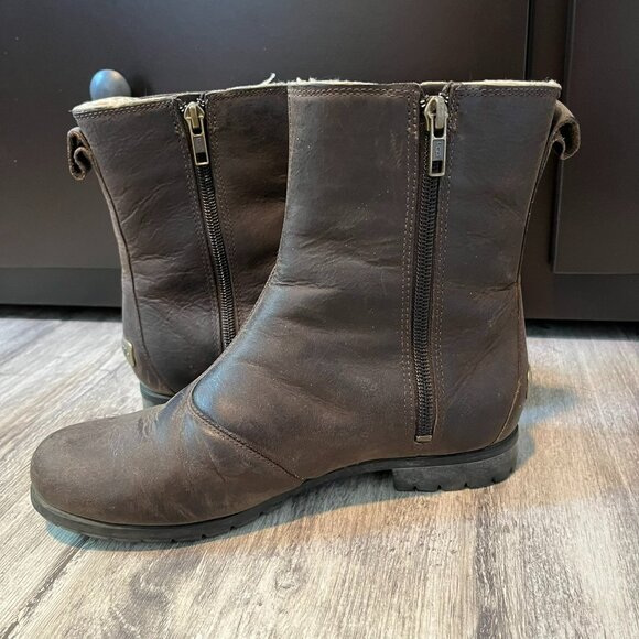 UGG Ramos Brown Ankle Boots, Water Resistant Leather + Shearling, Women's US 6.5 - Picture 4 of 11